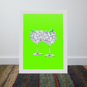 Kunstdruk dubbele gin-tonic glazen | Digitale download | Modern barwagendecor | Muurkunst keuken | Cadeau voor cocktailliefhebbers |