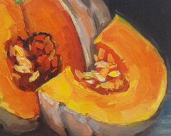 Pumpkin Oil Painting, Still Life Kitchen, Wall Decor, Dopamine Decor, Halloween Art