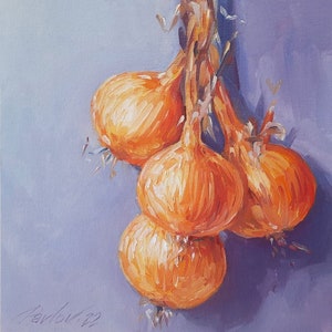 Onions, Original oil painting, 8x8 inches, Kitchen painting, Vegetable painting, Vegetable still life, Gift, Wall decor