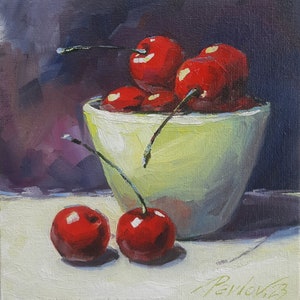 Original Oil Painting: Still Life Cherry - 6x6 Canvas Board