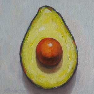 Avocado Oil Painting: 6x6&quot; Food Still Life, Kitchen Wall Art