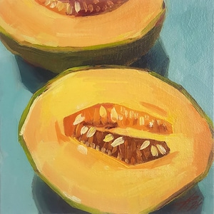 Original Oil Painting: Still Life Melon - Kitchen Wall Art