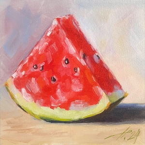 Original Oil Painting: Still Life Watermelon - Kitchen Wall Art