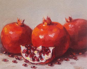 Pomegranate Oil Painting: Still Life Kitchen Wall Decor,7x8 inch, Dopamine Decor
