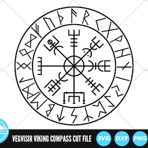 Vegvisir with Runes SVG Files | Viking Compass Cut Files | Viking Symbol Vector Files | Icelandic Magical Stave Vector | Norse Symbol