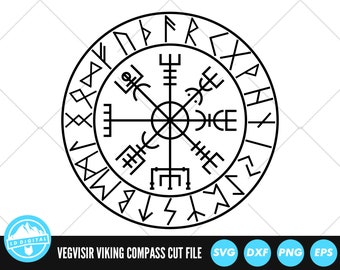 Vegvisir with Runes SVG Files | Viking Compass Cut Files | Viking Symbol Vector Files | Icelandic Magical Stave Vector | Norse Symbol