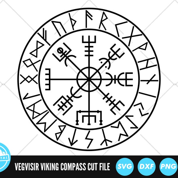 Vegvisir with Runes SVG Files | Viking Compass Cut Files | Viking Symbol Vector Files | Icelandic Magical Stave Vector | Norse Symbol