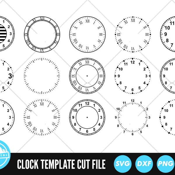 15 Clock Face Bundle SVG Files | Clock Face Pack Cut Files | Clock Face Template Vector Files | Clock Face Silhouette | Cricut Cameo File