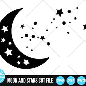 Maan en sterren SVG-bestanden | Maan gesneden bestanden | Maan en sterren vectorbestanden | Maansetvector | Illustraties maan | CNC-bestanden