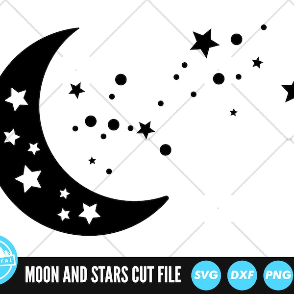 Moon and Stars SVG Files | Moon Cut Files | Moon and Stars Vector Files | Moon Set Vector | Moon Clip Art | CnC Files