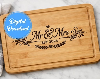 Mr and Mrs Cutting Board SVG, Wedding Cut File, Cutting Board Engraving Design, Laser Ready Vector, Wedding 2026 SVG, Cricut Glowforge