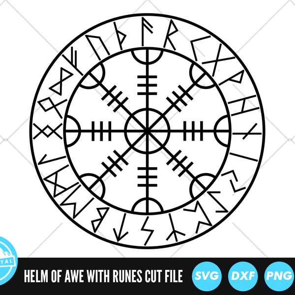 Helm of Awe with Runes SVG Files | Aegishjalmr Cut Files | Viking Symbol Vector Files | Viking Rune Vector | Helm of Awe Clip Art