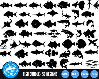 Fish SVG Bundle, Fish SVG, Fish Silhouette, Fish Cut Files, Fish Clipart, Fish Vector, Tropical Fish SVG, Bass Svg, Fish Design Svg
