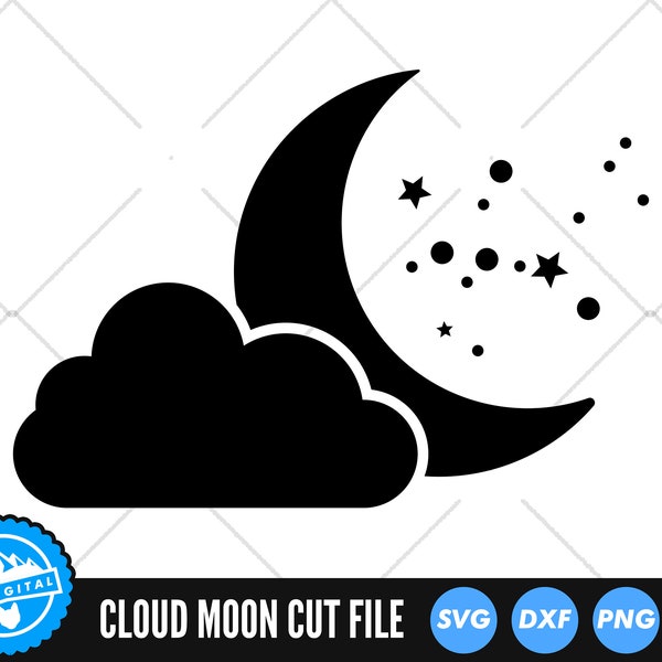 Moon and Cloud SVG Files | Stars Cut Files | Moon SVG Vector Files | Kids Baby Vector | Nursey Clip Art | CNC Files