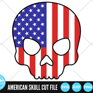 Skull American Flag SVG Files | USA Flag Skull Cut Files | Skull Silhouette Vector Files | Skull Clip Art