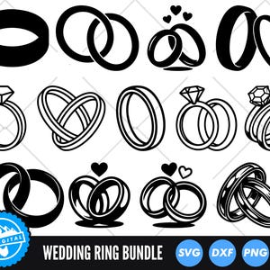 Wedding Ring SVG Bundle, Engagement Ring SVG Vector Files, Diamond Ring ...