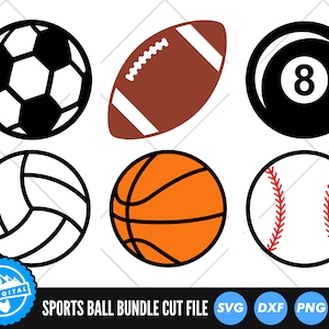 Arquivos SVG do pacote de bolas esportivas | Futebol | Vôlei | Basquete | Bola de futebol | Bola 8 | Arquivos de corte de silhueta de beisebol | Clip Art esportivo