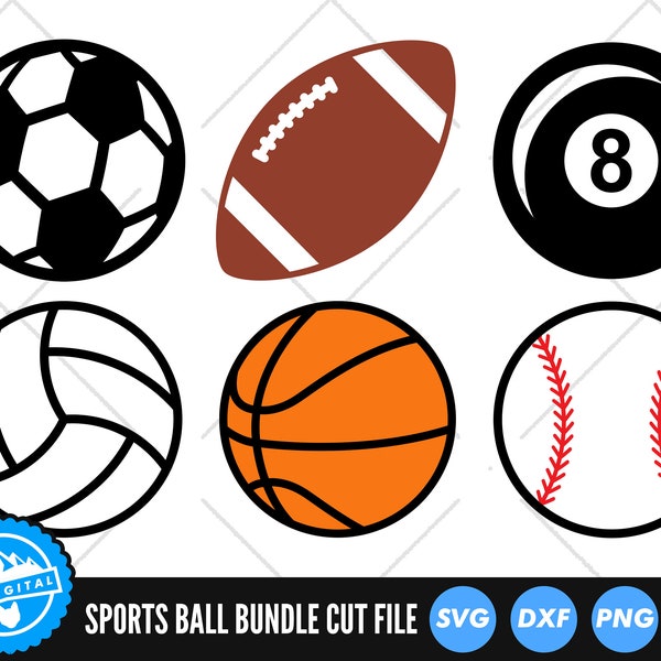 Sports Ball Bundle SVG Files | Football | Volleyball | Basketball | Soccer ball | 8 Ball | Baseball Silhouette Cut Files | Sports Clip Art