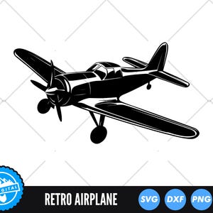 Retro Airplane SVG Cut File, Propeller Plane Silhouette Clipart, Old Aircraft PNG, Classic Plane Vector Art, Aviation DXF, Flying Plane Svg