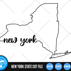Contour de New York avec des fichiers texte SVG | Fichiers de découpe New York | Fichiers vectoriels des États-Unis d'Amérique | Vecteur de New York | Clipart Carte de New York