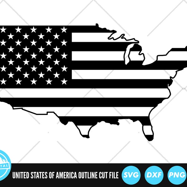 US Map Outline Flag SVG Files | US Outline Map and Flag Cut Files |  American Flag Vector Files | United States of America svg