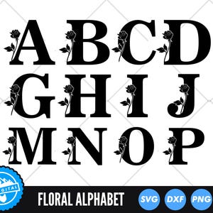 ローズフローラルアルファベットSVGバンドル、フラワーモノグラム文字カットファイル、Cricut用ボタニカルアルファベット、AからZの花文字