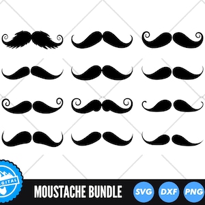 Moustache SVG Bundle, 12 Silhouette Moustaches Cut Files, Beard Clip Art, Cricut and Silhouette, DXF PNG Eps, Father's Day Svg
