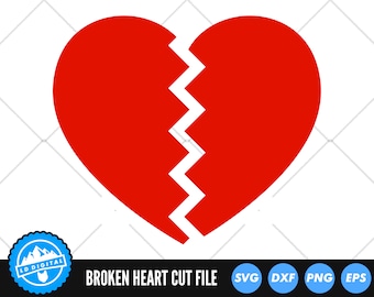 Gebroken hart SVG-bestanden | Love Heart gesneden bestanden | Valentijnsdag SVG-vectorbestanden | Gebroken hart vector