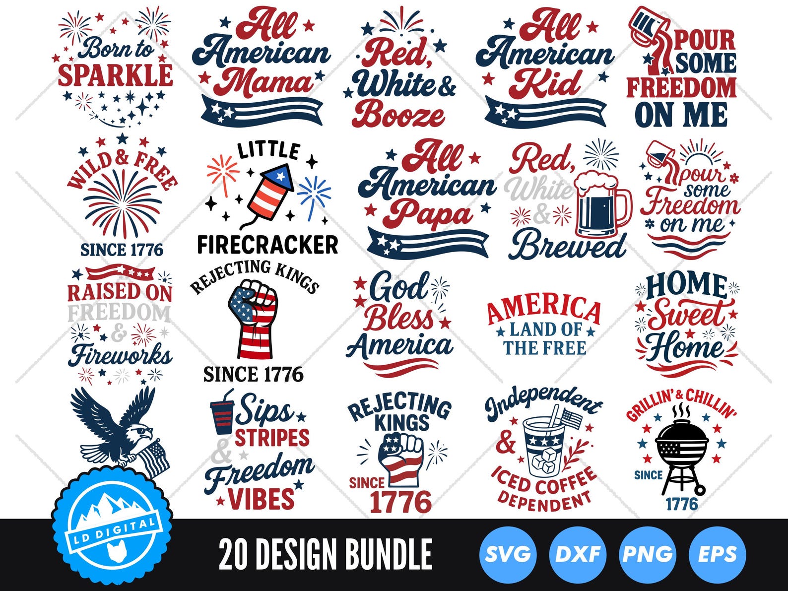 4th of July SVG Bundle, Patriotic Cut Files, USA Flag SVG, Independence ...