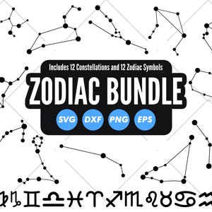 Bundle Constellation du zodiaque SVG, fichiers SVG signe du zodiaque, astrologie zodiaque coupe fichiers, Clipart horoscope céleste, vecteurs Silhouette Cricut