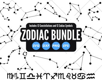 Constellation Zodiac SVG Bundle, Star Sign SVG Files, Astrology Zodiac Cut Files, Celestial Horoscope Clipart, Cricut Silhouette Vectors