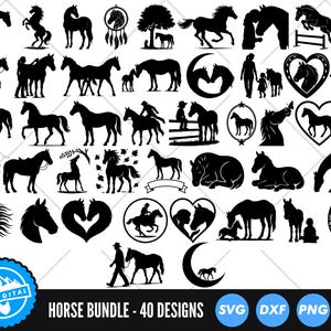 Horse Silhouette SVG Bundle, Horse Cut Files, Horseshoe SVG, Horse Head SVG, Horse Heart Svg, Animal Svgs, Horse Lover Svg, Horse Vector