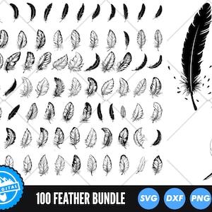 Pacchetto SVG di piume, file di taglio di piume boho, silhouette di piume tribali, Cricut e Silhouette, SVG, PNG, DXF, clipart di piume