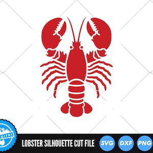 May include: Red lobster silhouette cut file.  This digital download includes SVG, DXF, PNG, and EPS file formats.