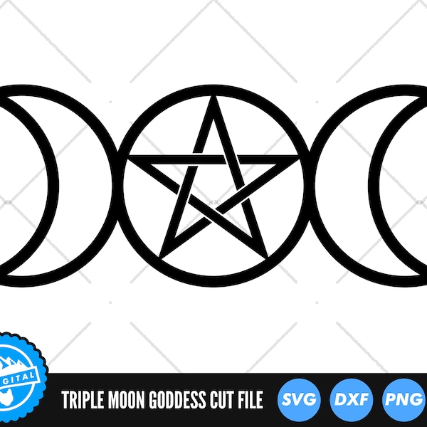 Triple Moon Pentagram SVG Files | Wiccan SVG Cut Files | Pagan SVG Vector Files | Wicca Vector | Triple Moon Goddess