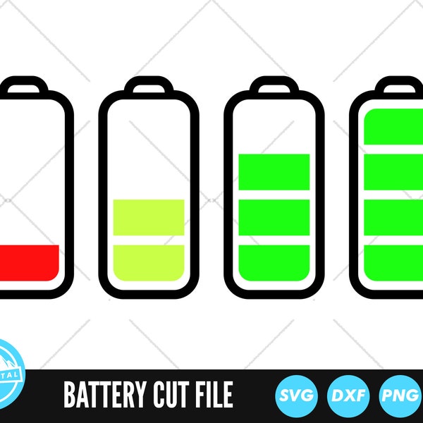 Batterie basse SVG | Batterie pleine charge SVG | Clip Art à faible batterie | Fichiers à faible coupe de batterie | Vecteur de batterie faible