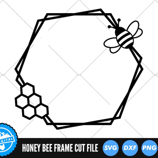Honey Bee Frame SVG Files | Hexagon Frame Cut Files | Honey Bee SVG Vector Files | Bee Frame Border | Hexagon Monogram Clip Art