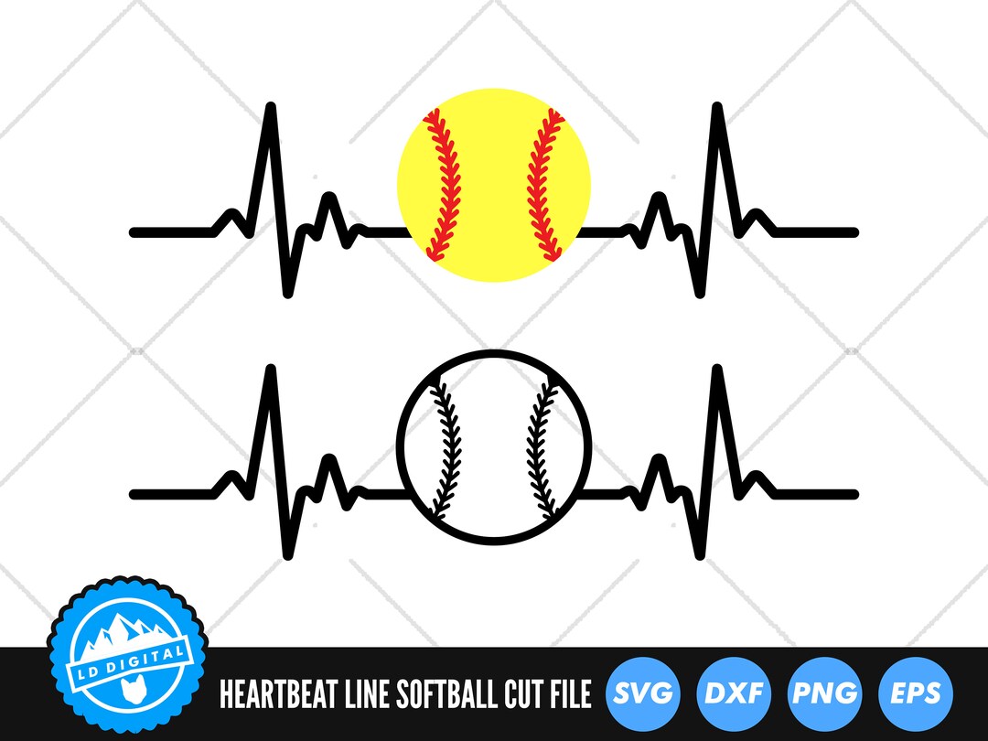 Heartbeat Line SVG Files Softball SVG Cut Files Heartbeat Softball