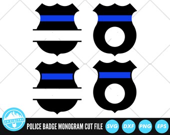 Police Badge Split Monogram Blue Line SVG | Police Shield Round Name Frame SVG | Thin Blue Line | Police Support | Svg | Png | Dxf