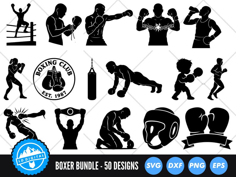 Boxing SVG Bundle, Boxer Silhouettes, Boxing Gloves SVG, Fighter SVG ...