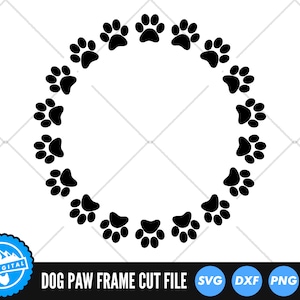 Dog Paw Frame SVG-bestanden | Hondenpoot monogram gesneden bestanden | Paw Round Frame-vectorbestanden | Silhouet hondenpoot | Illustraties hondenpoot