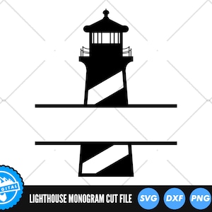 Leuchtturm Split Name Rahmen SVG-Dateien | Leuchtturm-Monogramm Schneidedateien | Leuchtturm Silhouette Vektor-Dateien | Leuchtturm Clip Art
