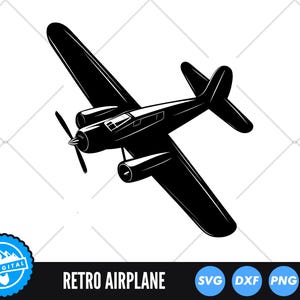 Retro Airplane SVG Cut File, Propeller Plane Silhouette Clipart, Old Aircraft PNG, Classic Plane Vector Art, Aviation DXF, Flying Plane Svg