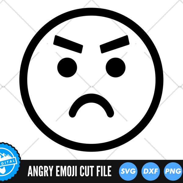 Angry Emoji SVG File | Angry Face Cut Files | Emotion Face Silhouette | Cartoon Face Clip Art | Angry Emoji Vector