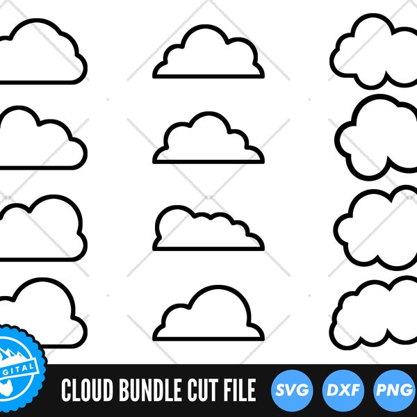 Pliki SVG pakietu Cloud | Pliki wycinane z sylwetkami chmur | Pliki wektorowe w chmurze SVG | Wektor kształtu chmury | Chmura clipart