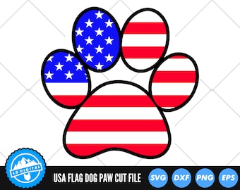 Amerikanska flaggans tassavtryck SVG-filer | 4 juli SVG-klippfiler | Hundtassvektorfiler | Tassavtryckvektor | USA:s flagga clipart