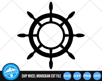 Ship Wheel Round Monogram SVG Files | Ship Wheel Round Name Frame SVG Cut Files | Ship Wheel Vector Files | Ship Steering Wheel Clip Art