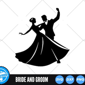 Bride and Groom Dancing SVG, Wedding Couple Silhouette, Romantic Dance Clipart, Newlyweds Vector Art, Wedding Day PNG, Marriage SVG