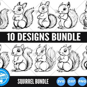 Squirrel SVG Bundle Cute Woodland Animal SVG Acorn Cut Files Squirrel Clipart for Cricut Silhouette Nature Digital Download