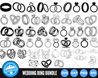 Wedding Ring SVG Bundle, Engagement Ring SVG Vector Files, Diamond ring svg, Groom and Bride Vector, Wedding Svg, Marriage Svg, Silhouette